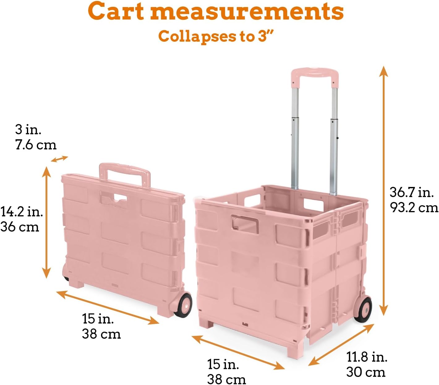 Inspired Living Ultra-Slim Rolling Collapsible Storage Pack-N-Roll Utility-carts, with Telescopic Handle, for Home, Garden, Shopping, Office, School use, Medium, Raspberry Pink