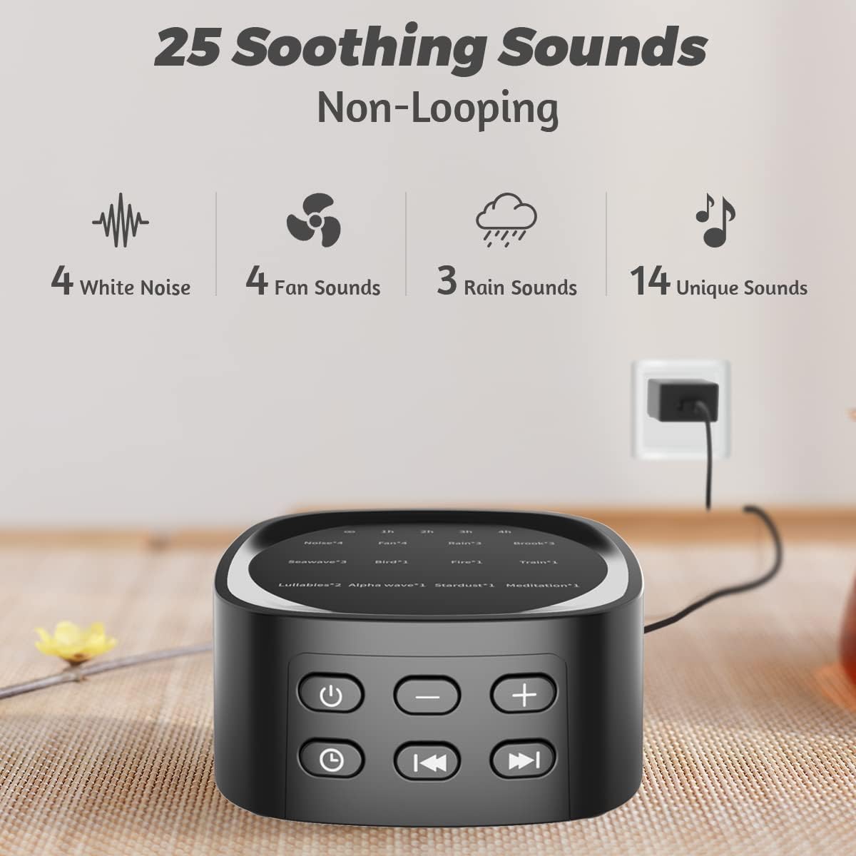 Sleepbox Sleep White Noise Sound Machines with 25 Soothing Sounds 36 Volume Levels 5 Timers Visible Sound Catalog Portable Size Memory Function for Home Office and Travel