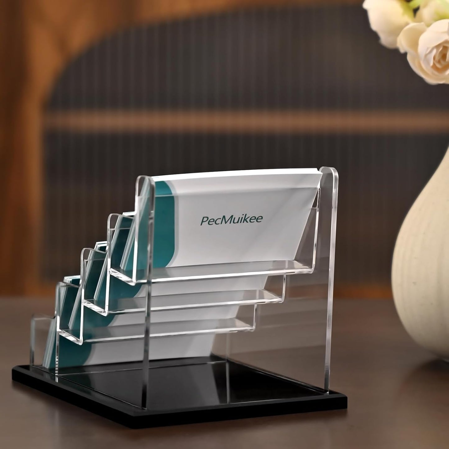 PecMuikee Business Card Holder for Desk，Acrylic Business Card Display Stand,Multiple Business Card Holders for Office, Exhibition, Home, Restaurant (ZFZ-MPH-4C)
