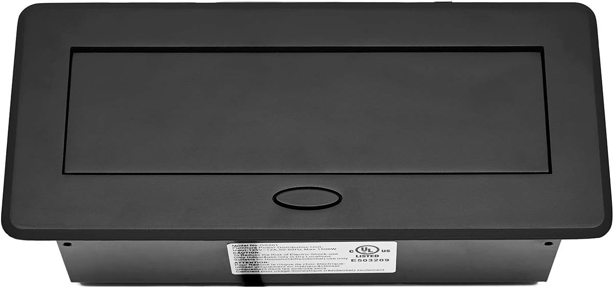 UL Listed Power Strip, Kungfuking Pop Up Power Cover Box Desktop Socket with Dual USB Charging Ports, Stainless Steel Receptacle Outlet for Conference Room Countertop (Black)