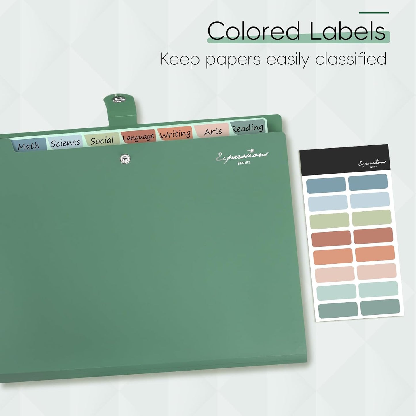Sooez Elegant Accordion File Organizer, 8 Pocket Expanding File Folders with Labels, Portable Folder for Documents, Cute Paper Organizer for School Office Supplies, Letter Size, Dark Green