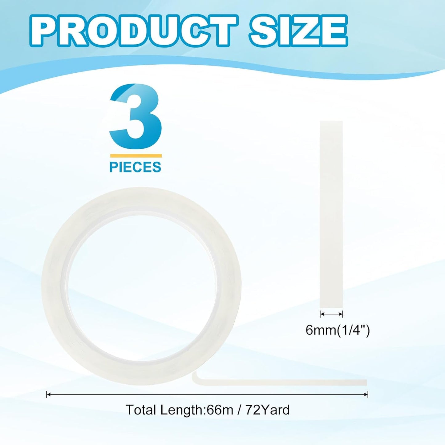 MECCANIXITY Whiteboard Tape 1/4" x 72 Yard Pinstripe Graphic Chart Line Grid Marking Tapes for Classroom Office Dry Erase Board Art, Clear, Pack of 3