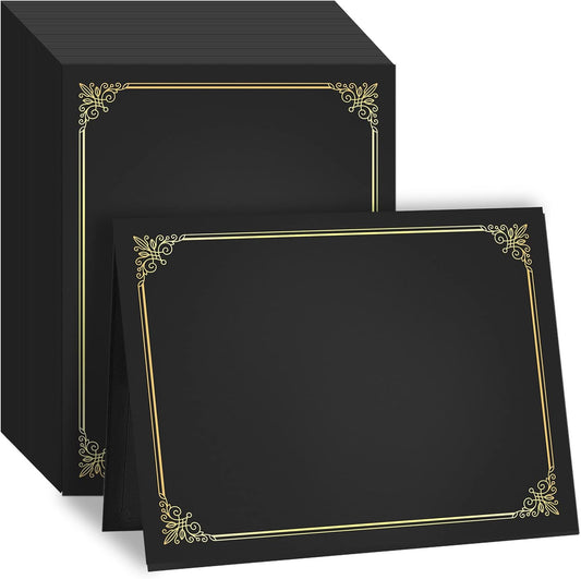 GNL 50 Packs Black Certificate Holders - Diploma Holders, Certificate Covers with Gold Foil Border, for Letter Size 8.5 x 11 Award Certificate Paper and Documents