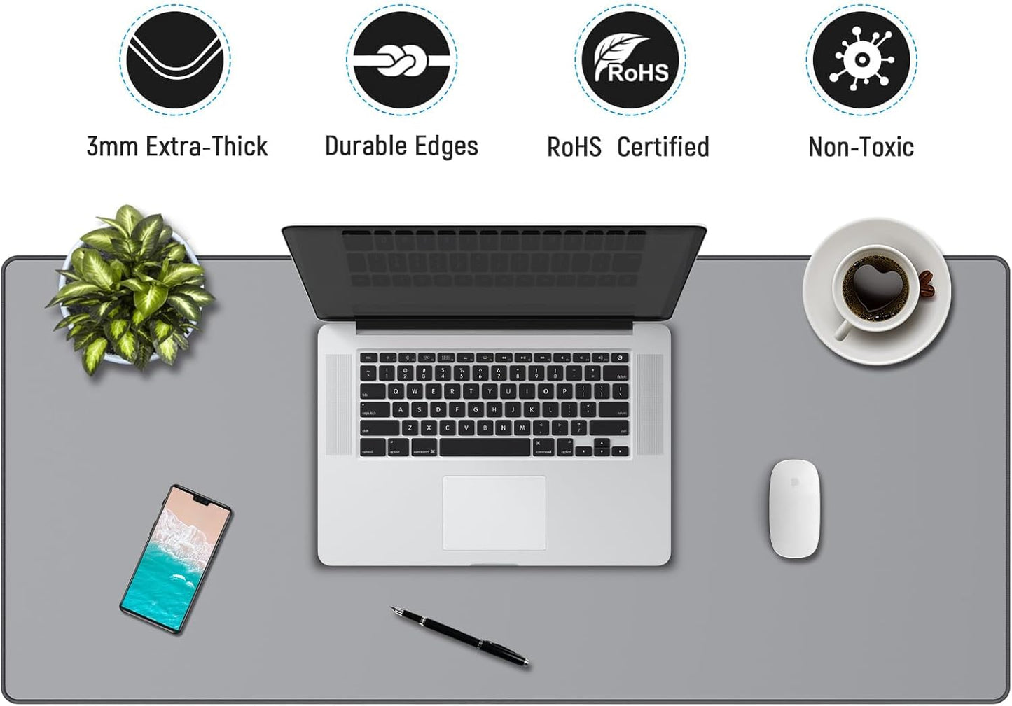 JIALONG Desk Mat - Large Desk Pad, Gaming Mouse Pad, Office Desk Protector with Anti-slip Base, Anti-wear Personalized Design, Mousepad in Mid-Grey