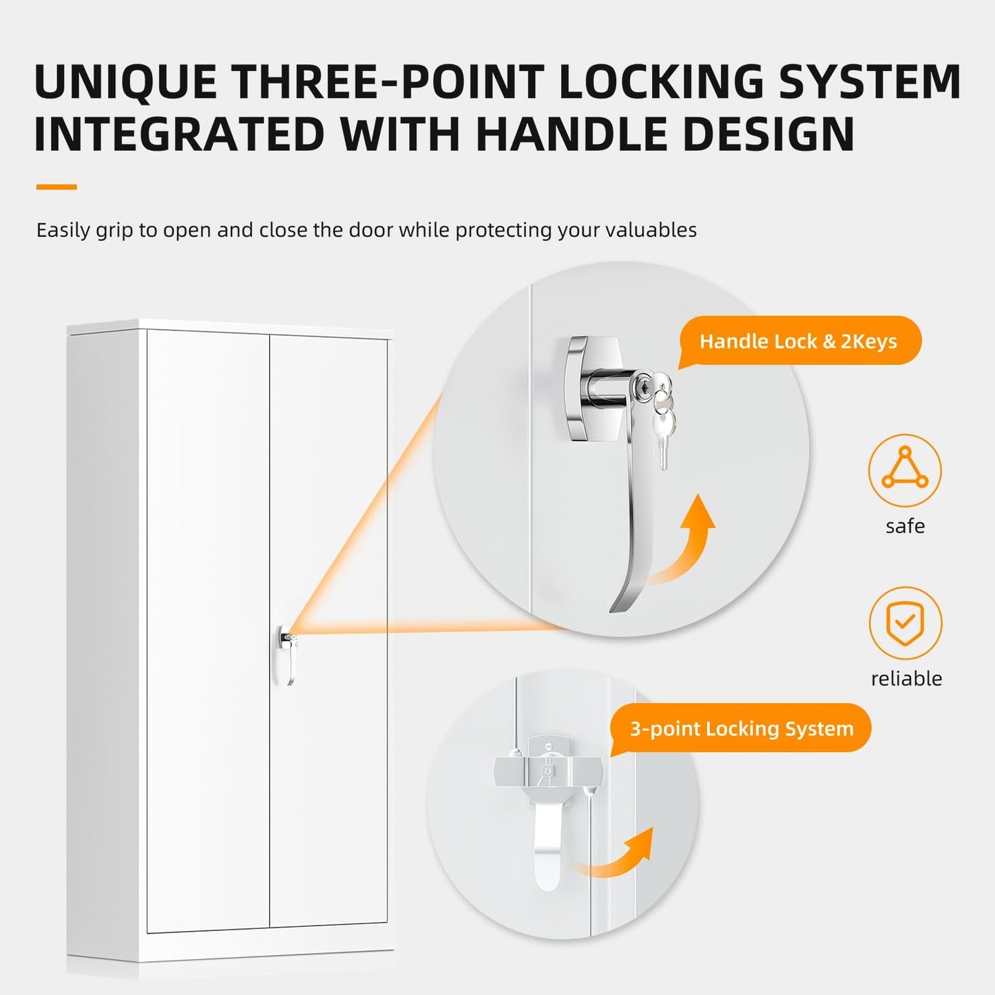 INTERGREAT Metal Storage Cabinet,Armoire Wardrobe Closet with 4 Adjustable Shelves and Hanging Rod,Metal Wardrobe Cabinet with Lockable Doors for Home Office,Warehouse,Garage,White