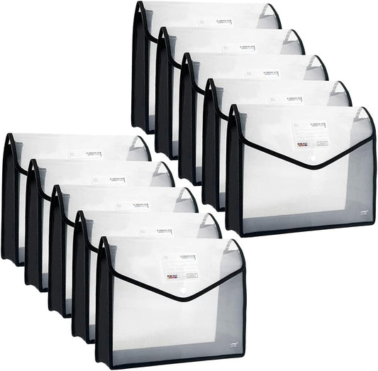 YoeeJob Plastic File Folders Legal Size Expandable Document Folder with Snap Button Closure, A4 Expanding File Wallet Envelopes Pouch with Label Pocket, 10 Packs