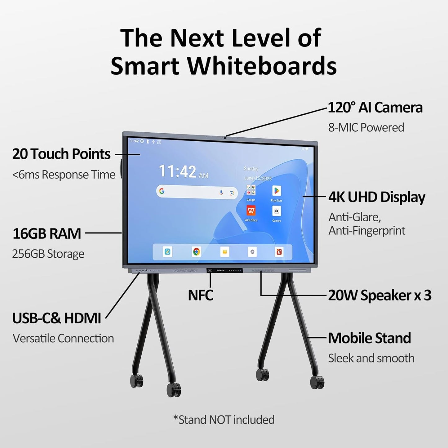 Shiarffe R9 4K 65" Smart Board, Flagship CPU 16 GB RAM + 256 GB ROM, Compatible with Google Play Store, OTA Software Updates, Smartboard for Classroom Office Hybrid Work