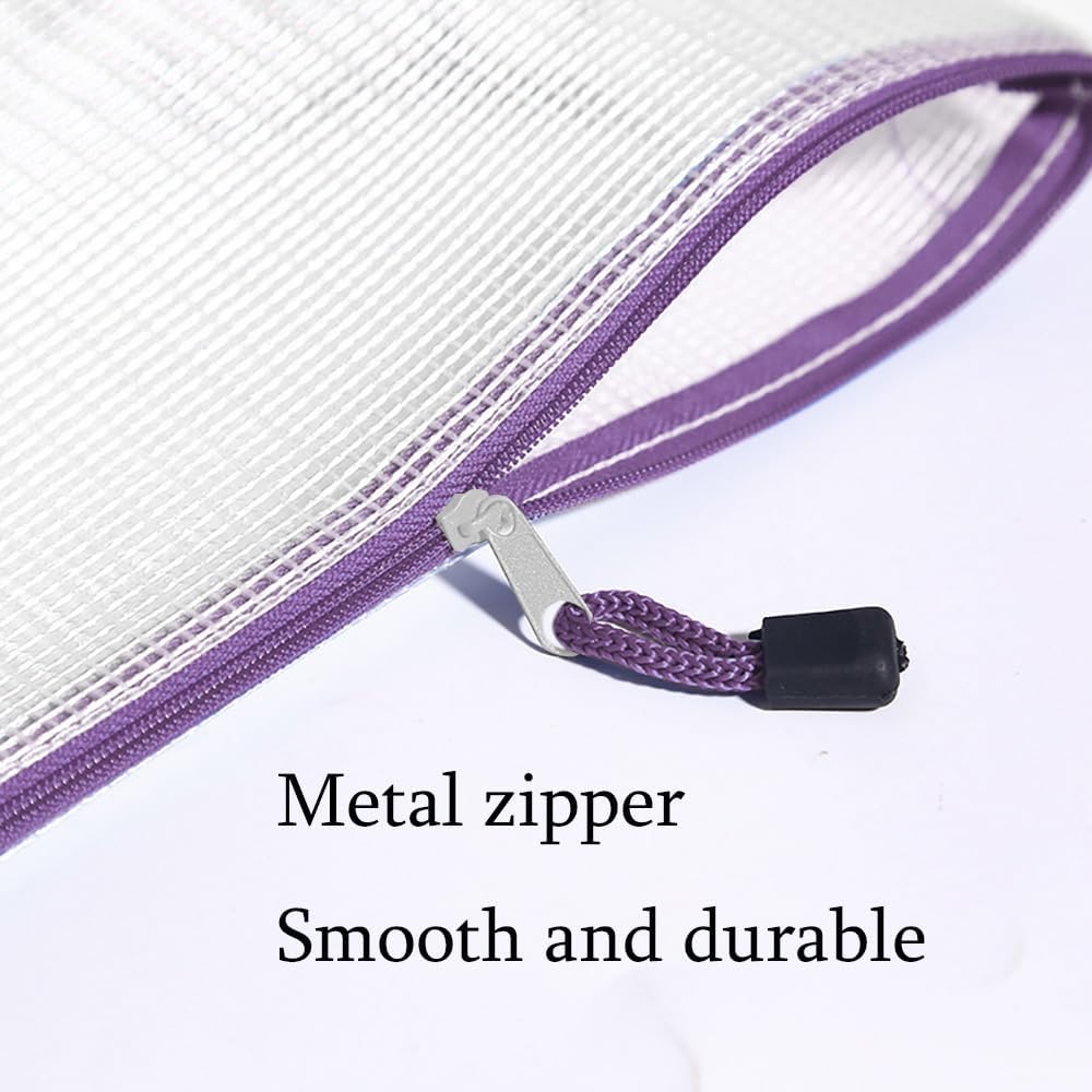 Mesh Zipper Pouch Bag,A3 Zipper Bag for Organizing Storage, Waterproof Zipper Pouch,17" x 12"/44cm x 32cm, File Bag for School and Office Supplies (Purple)