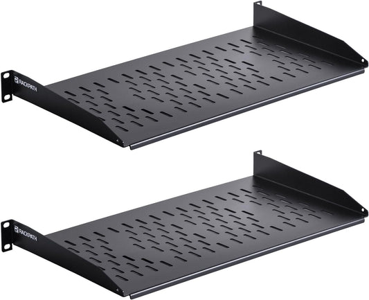 RackPath 1U Cantilever Universal Rack Shelf - 10in Deep – Rackmount Shelf for 19’’ AV/Network Equipment Racks – 55lbs Capacity - 2Pack