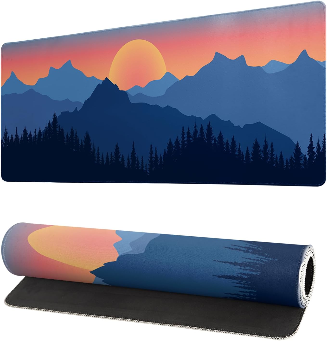 Japanese Mountain Landscape Gaming Mouse Pad Extended Large Mousepad with Nonslip Rubber Base Stitched Edges Laptop Computer Keyboard Desk Mat for Office Home and Game