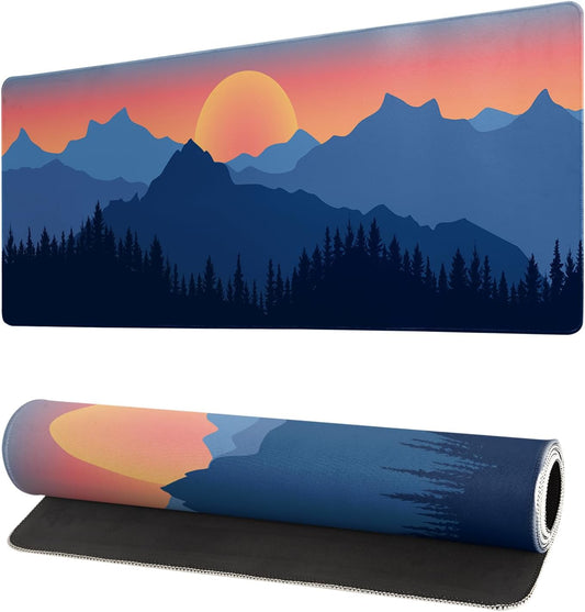 Japanese Mountain Landscape Gaming Mouse Pad Extended Large Mousepad with Nonslip Rubber Base Stitched Edges Laptop Computer Keyboard Desk Mat for Office Home and Game
