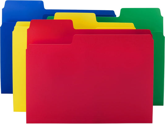 Smead SuperTab Poly Plastic File Folders for Documents, Set of 12 Plastic Folders, 1/3-Cut Tabs, File Folders Letter Size, Assorted Primary Colors, Office Supplies, School Supplies (10516)