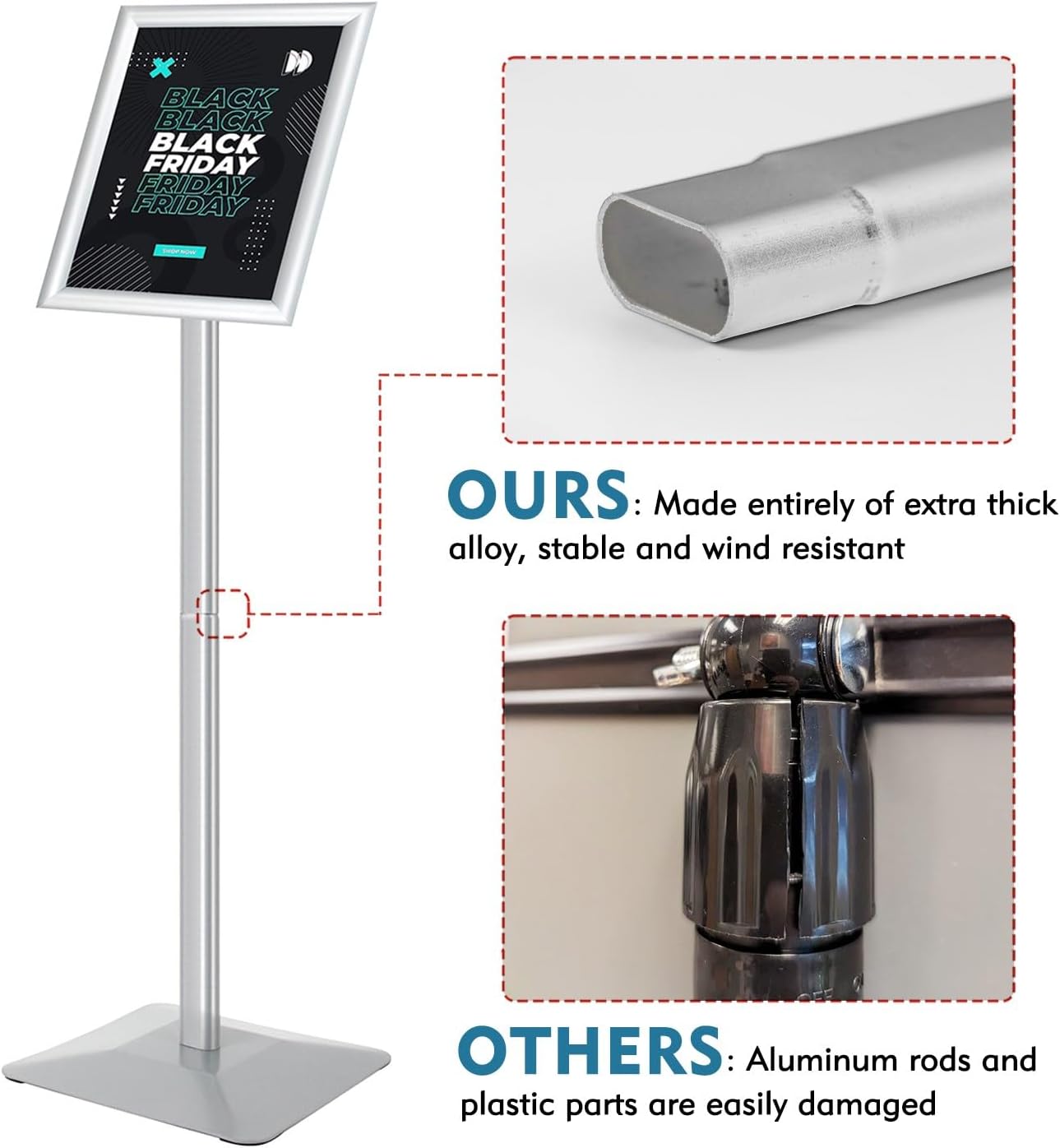 Sign Stand for Display, 11lbs Integrated Rod Heavy Duty Pedestal Floor Signage Stand Holder, for Outdoor or Indoor Advertising (8.5 x 11, Silver)