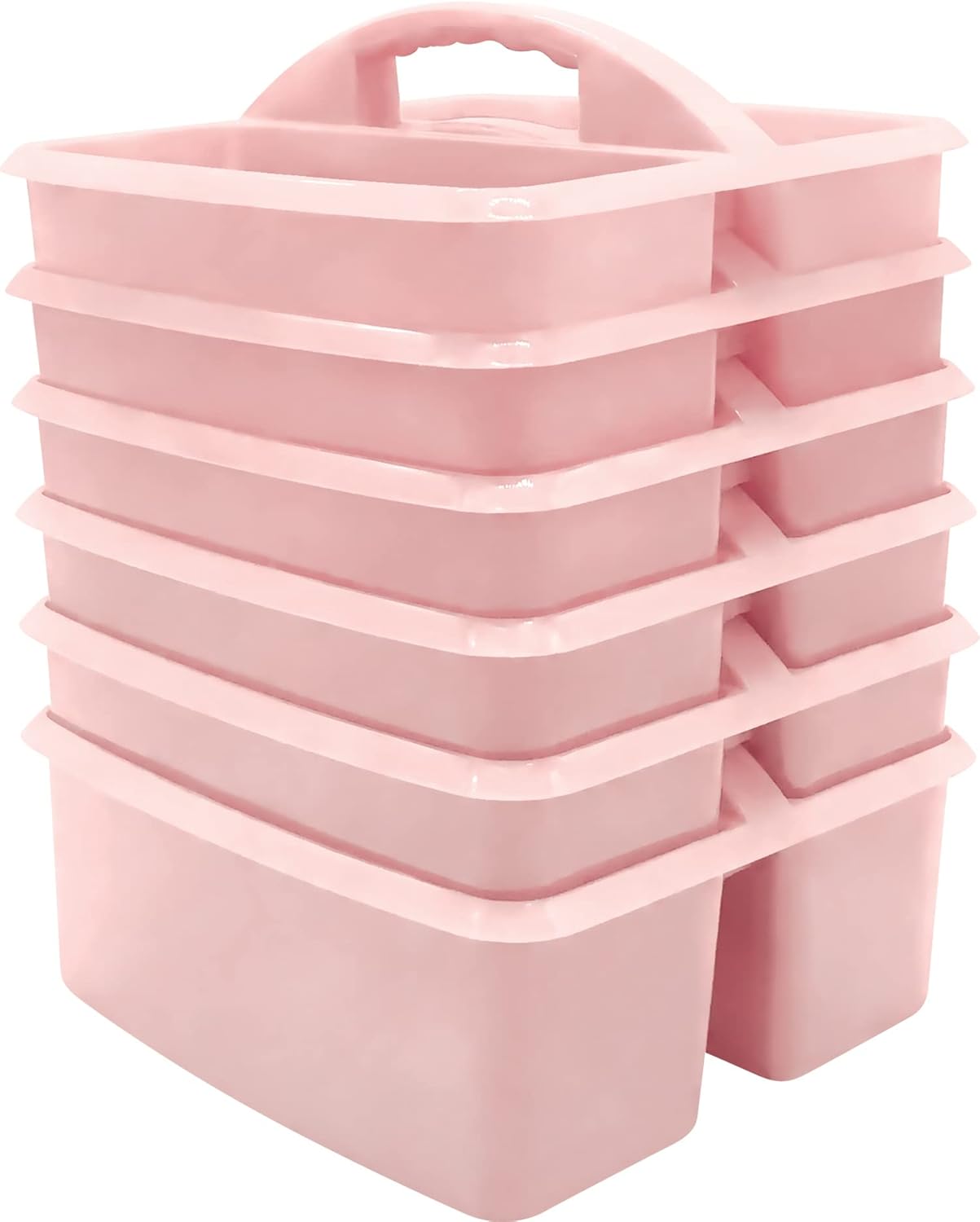 Teacher Created Resources Light Pink Portable Plastic Storage Caddy 6-Pack for Classrooms, Kids Room, and Office Organization, 3 Compartments
