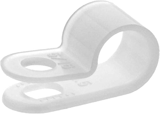 Secure 5/16 Inch Standard R Type Natural Nylon Screw Mount Cable Clamp for Wire Management - 100 Pack