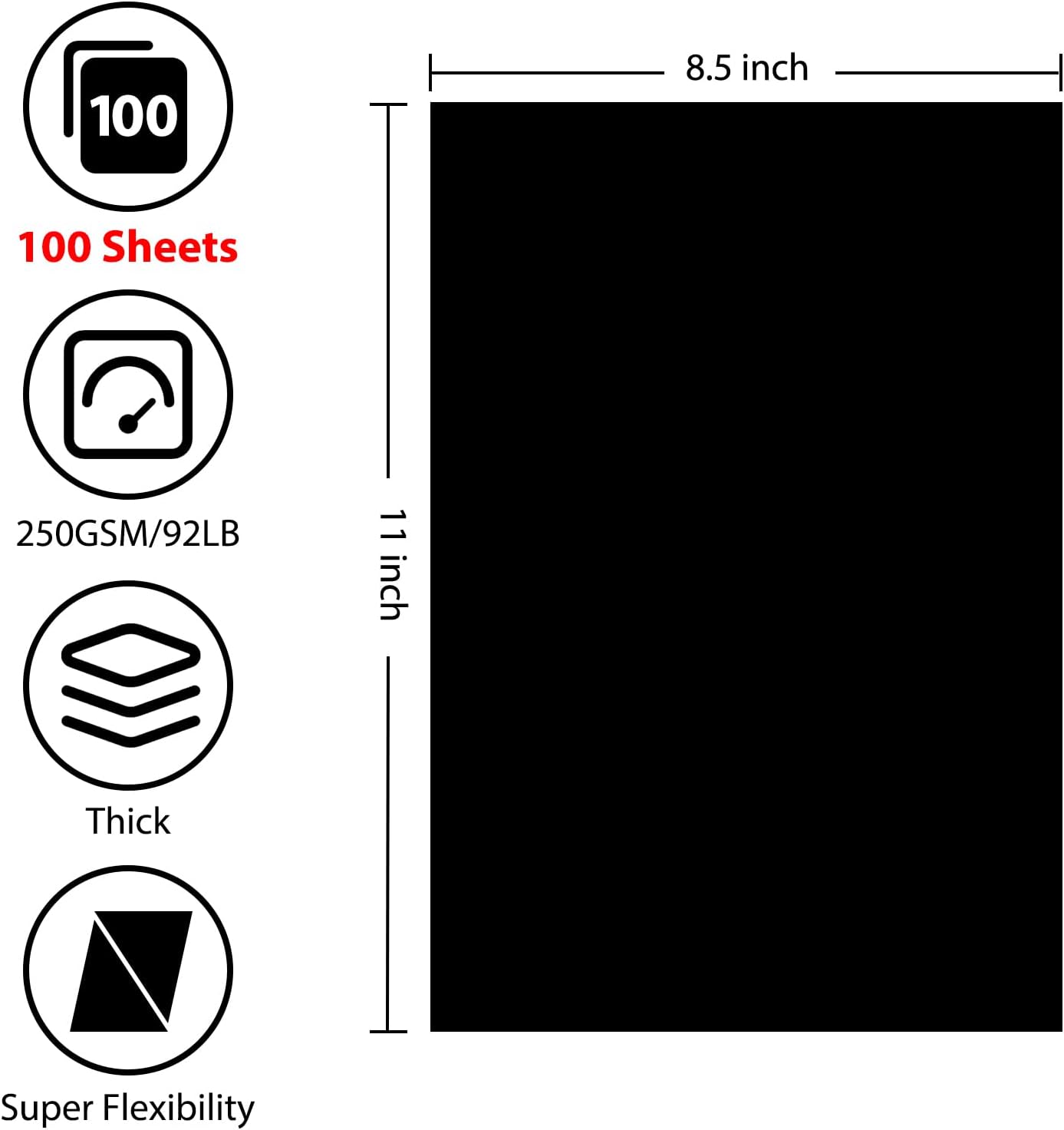 OcePor 100 Sheets Black Cardstock 8.5” x 11”, 92lb/250gsm Black Card Stock, Thick Card Stock Paper, Heavy Cardstock Paper for Printer, Resume, Scrapbooks, Art, Crafts, Business Cards