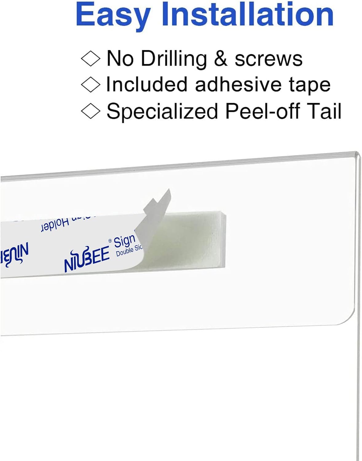 Niubee 11x14 inch Wall Mount Acrylic Sign Holder with Double Sided Adhesive Tape for Office, Home, Store, Restaurant, No Drilling - Vertical (6 Pack)