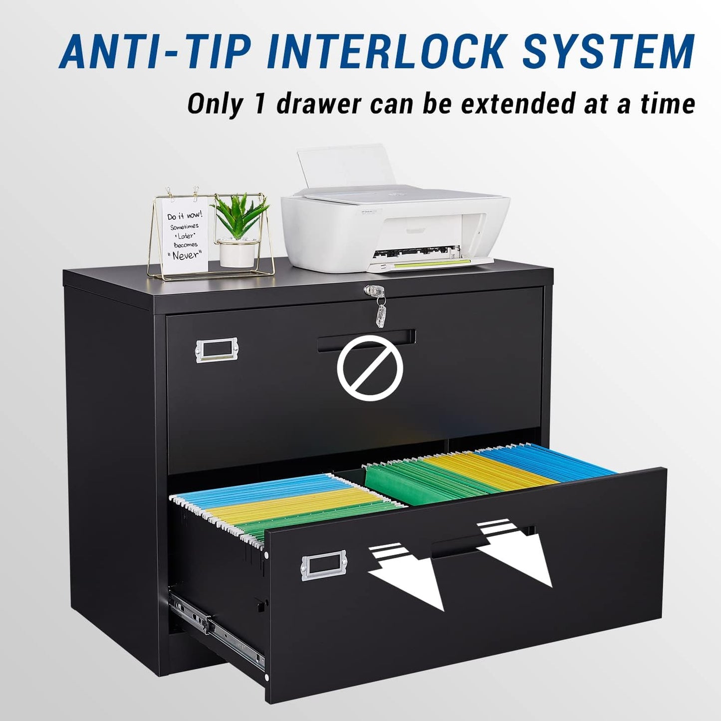 Lateral File Cabinet with Lock, 2 Drawer Large Metal Filing Cabinet,Home Office Lockable Storage Cabinet for Hanging Files Letter/Legal/F4/A4 Size-Assembly Required