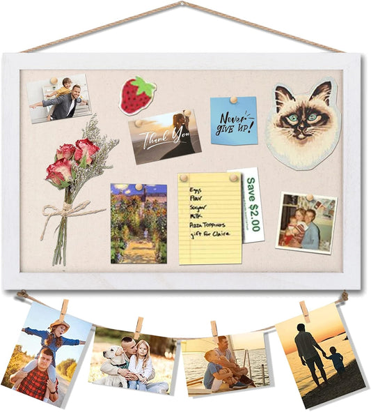 Miratino Cork Board Bulletin Board, 16 "x11 White Linen Cork Boards for Walls with White Frame, Pin Board Vision Board for Home Kitchen School Office Decor