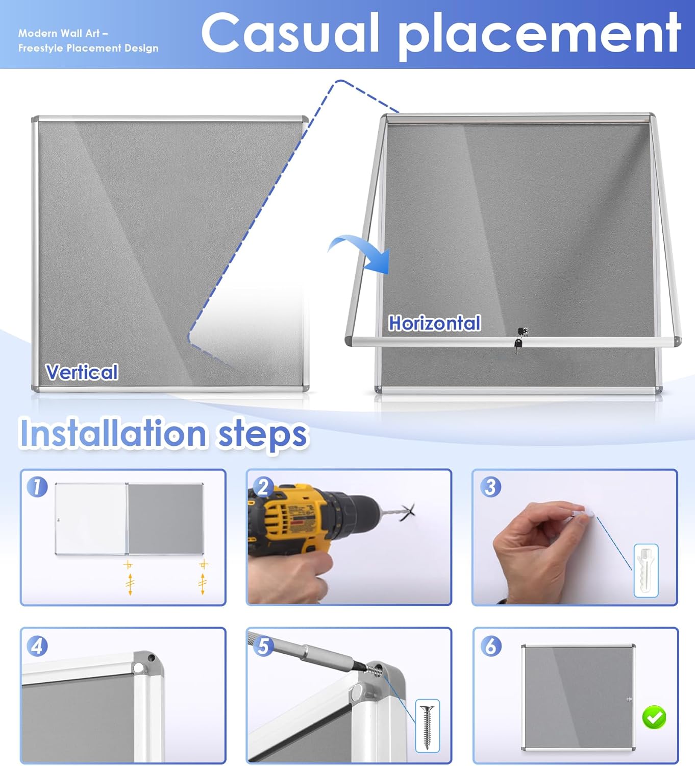 SWANCROWN Lockable Felt Bulletin Indoor Display Case Big Message Center Board with Aluminium Frame,38x38 inches (12xA4)