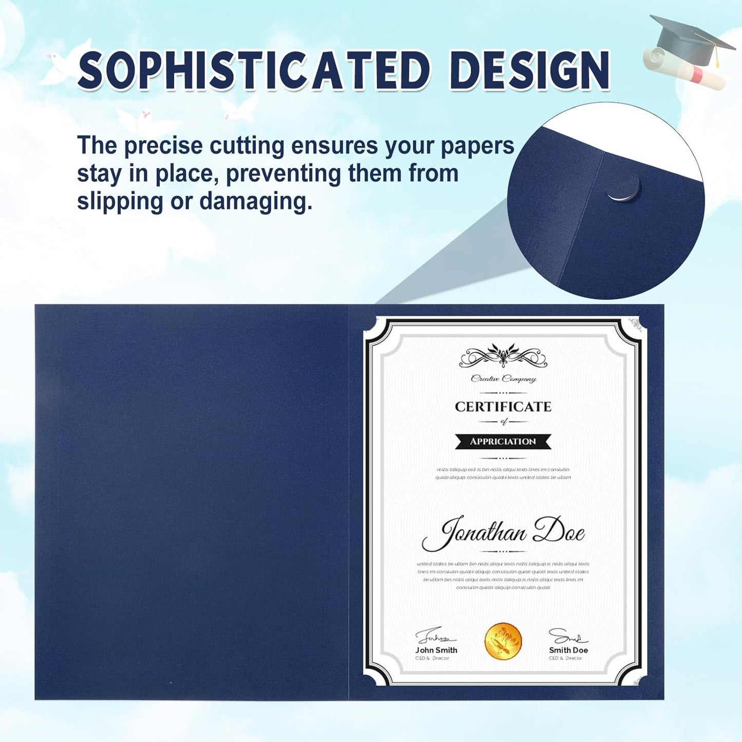 gisgfim 100Pcs Certificate Holders Diploma Covers Single Sided Gold Foil Border Award Certificate Covers for Letter Size 8.5x11 Certificates Cardstock Document Papers Storage Organizer (Navy Blue)