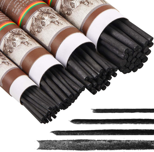 Gueevin 100 Pcs Willow Charcoal Sticks, Willow Charcoal, Artists, Beginners, Students, Perfect for Sketching, Drawing, Shading, and Fine Art (2-4mm,4-5mm,5-7mm,7-9mm)