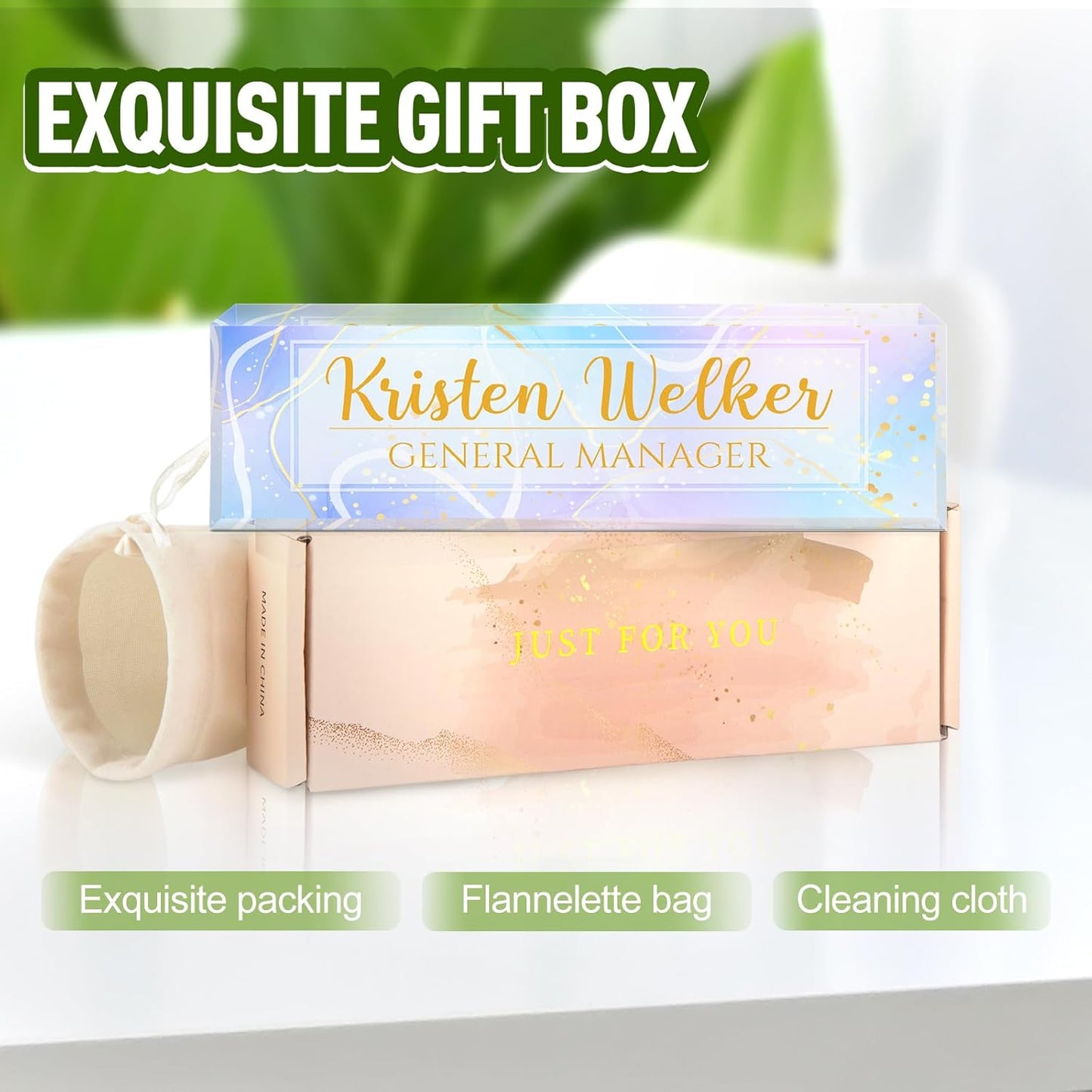 Gowellly Desk Name Plate Personalized - Custom Acrylic Name Plate for Desk - Enterprise Custom Logo/Text nameplates - Employee Appreciation Gifts (Colored Marble-2)