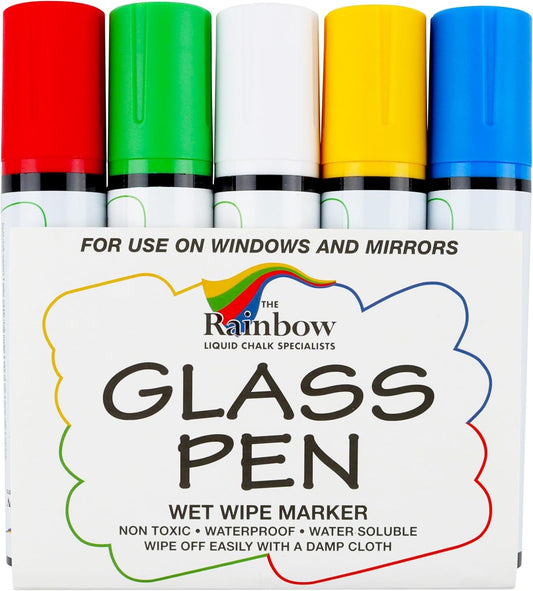 Glass Pen Window Marker: Liquid Chalk Pens for Glass, Whiteboard Markers with Washable Paint - Graduation, Car Windows, Mirror Pen, Storefront, Wedding, Parade, Party & Holiday (5 Pens - Jumbo Tip)
