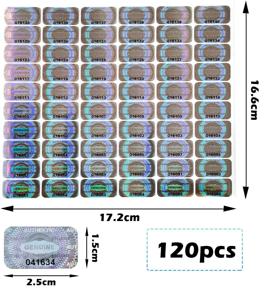 dose not apply 120 Pcs Authentic Hologram Labels/Stickers Silver Transfer Tamper Evident Security Warranty Void Seals / Stickers High with Unique Sequential Serial Numbering(1X0.6 inch)