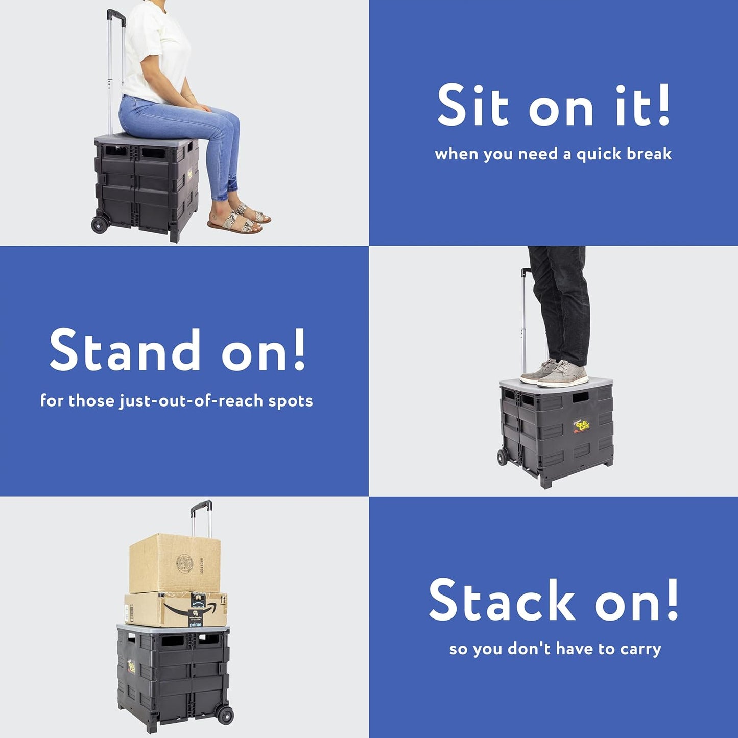 dbest products Quik Cart Collapsible Rolling Crate on Wheels for Teachers Tote Basket 80 lbs Capacity, Made from Heavy Duty Plastic and Used as a Seat, Grey