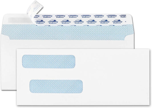 ValBox 200 Count #8 Double Window Envelopes 3 5/8" x 8 11/16" Flip and Seal Double Window Security Check Envelopes- Security Tint Pattern Designed for Home Office Secure Mailing