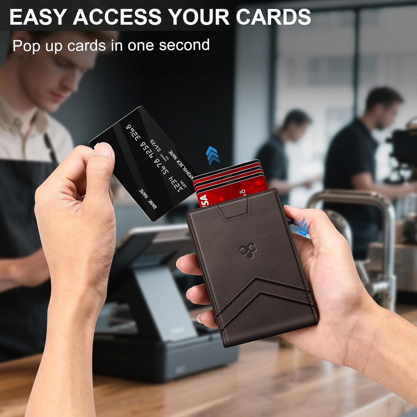 Wallet for Men Wallet with Slim Pop Up Card Holder for 12-14 Cards, RFID Blocking Bifold Minimalist Smart Wallet, Credit Card Holder with ID Window & Cash Slot, Compact Metal Card Case, Gifts for Men