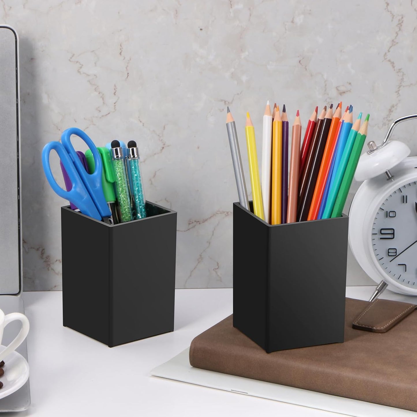 10Pack Black Acrylic Pen Holder, Desktop Pencil Organizer Makeup Brush Holder Acrylic Pencil Cup Stationery Pencil Holder for Desk Office Pen Organizer