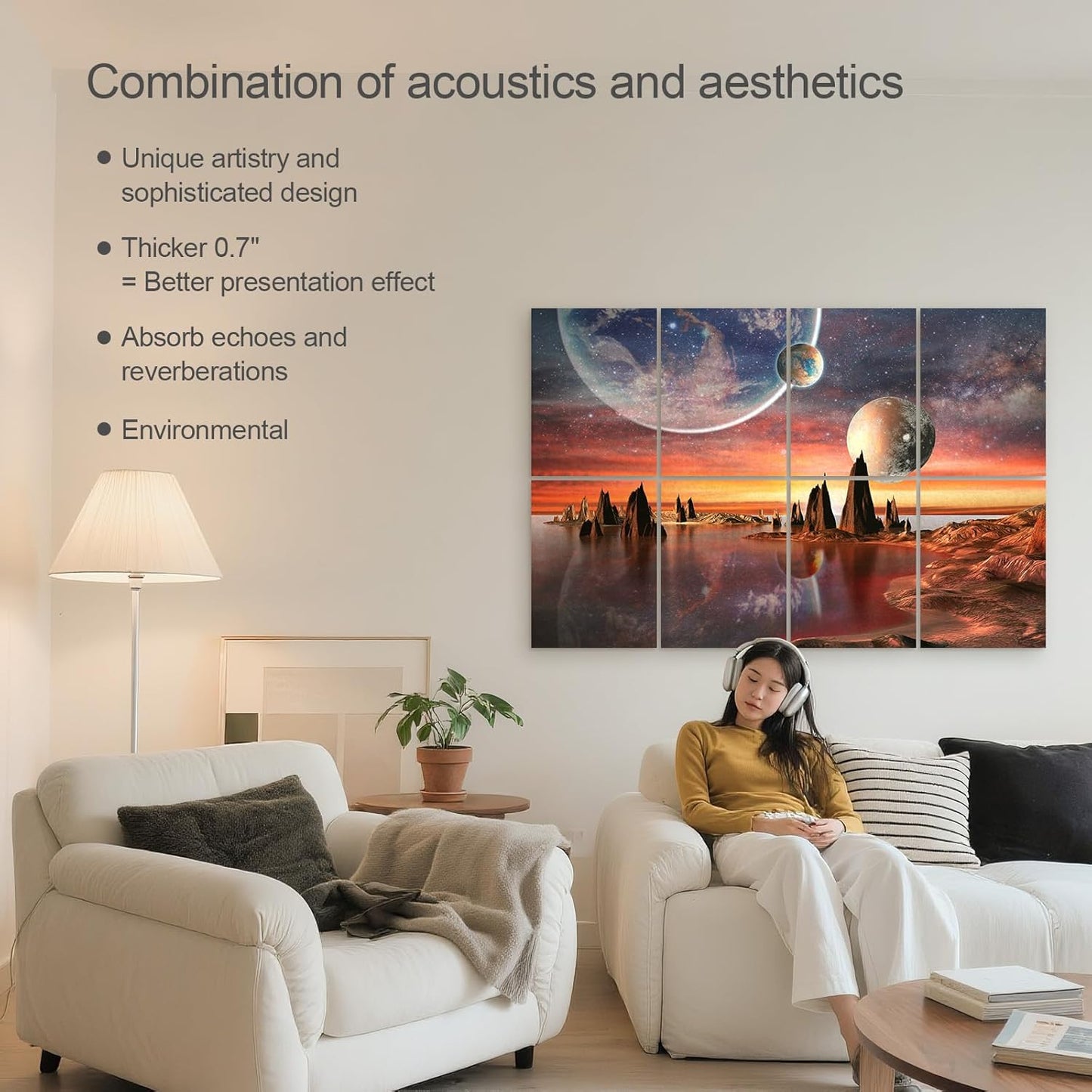 UMIACOUSTICS 8 Pcs 0.7Inch Thick Art Acoustic Panels, Total 47.2” x 31.5” Decorative Acoustical Wall Panels, Sound Absorbing Art Panels for Home, Office, Hotel, Stars Shine-Brightly