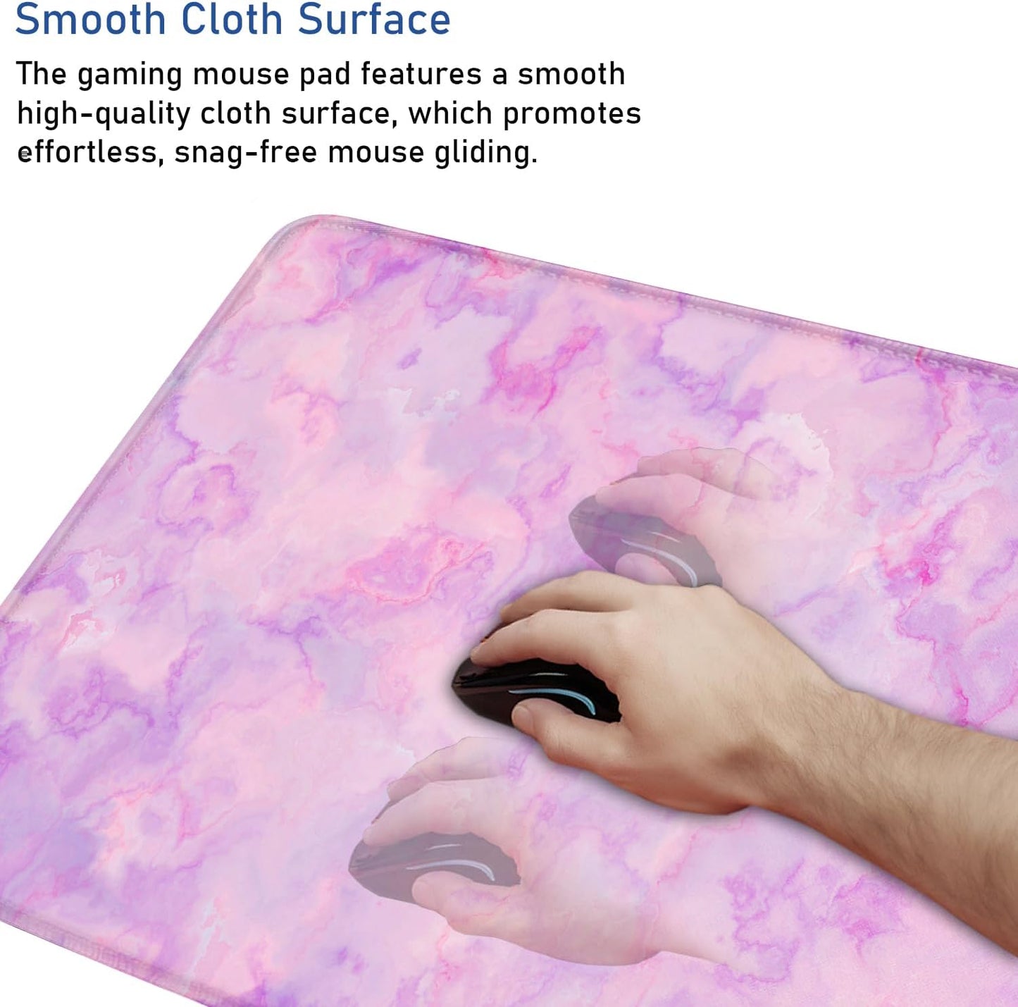 Large Extended Gaming Mouse Pad with Stitched Edges, (31.5X15.7In) Durable Non-Slip Natural Rubber Base, Waterproof Computer Keyboard Pad Mat for Esports Pros/Gamer/Desktop/Office/Home, Marble Purple