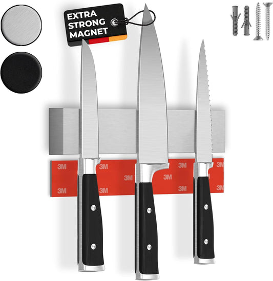 CUCINO Magnetic Knife Holder for Wall 10" No Drilling incl. Self Adhesive Tape - Extra strong Knife Holder - Awarded Knife Magnetic Strip - Made of Stainless Steel