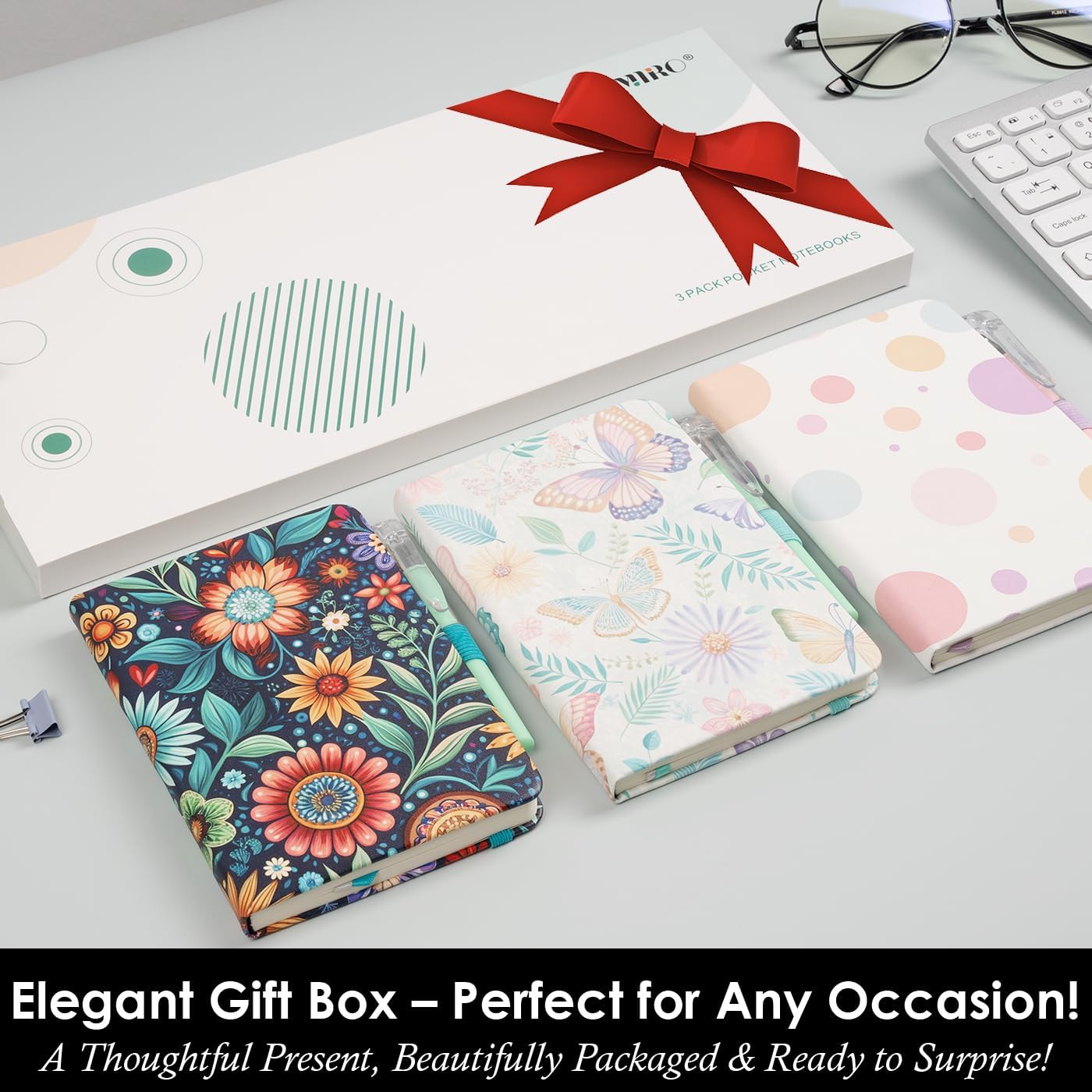 (3 Pack) Aesthetic Small Journal Notebook, A6 (3.7" x 5.7") Mini Pocket Notebook with Pen, 100GSM Lined Paper, Cute Small Journal for Kids/Girls/Women, Colorful Bubbles Butterfly Floral