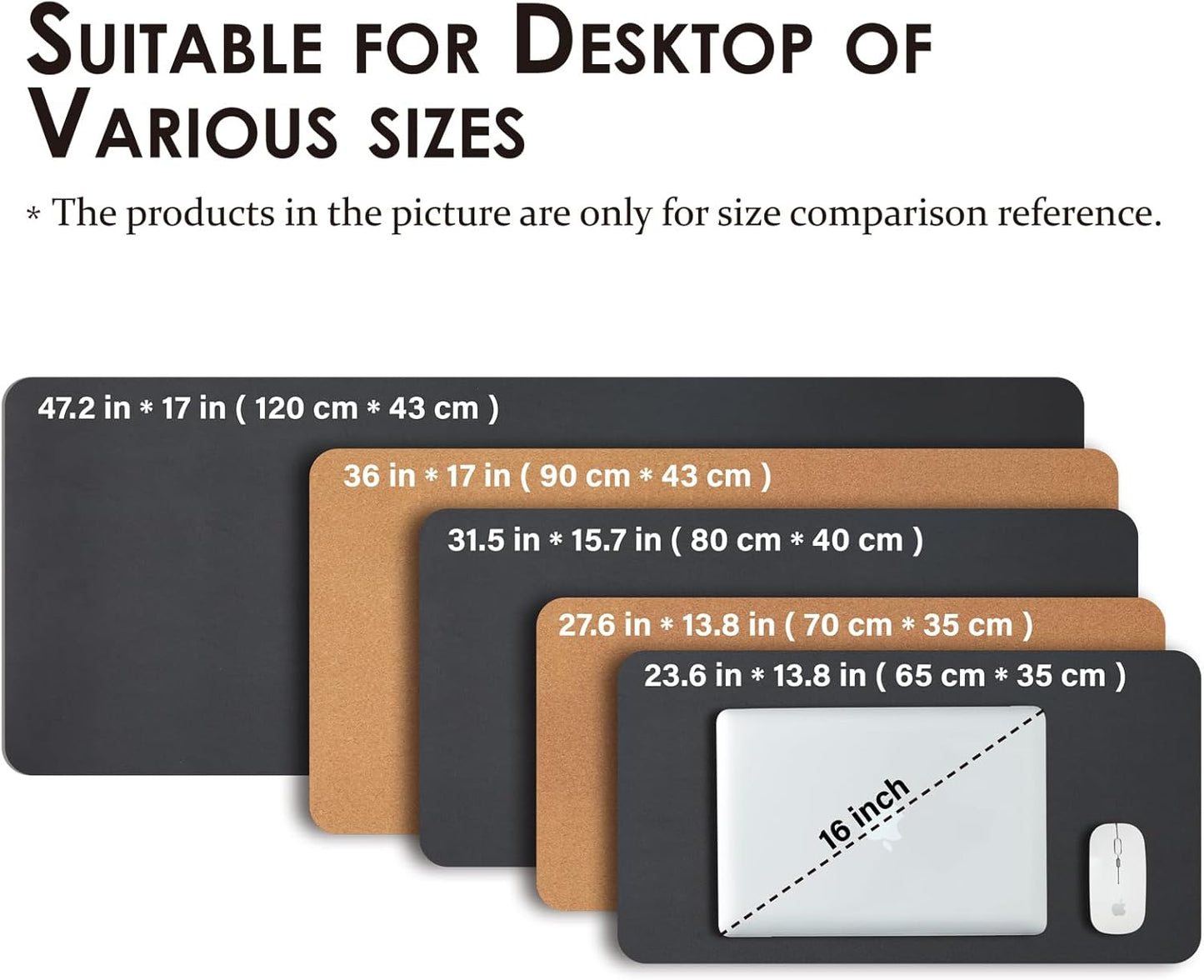 Cork Desk Mat - Small Dual-Sided Desk Pad for Office and Home - Desk Organization and Accessories - Ideal for Large Mouse Pad and Small Desk Mats on Top of Desks(Black,23.6"x 13.8")