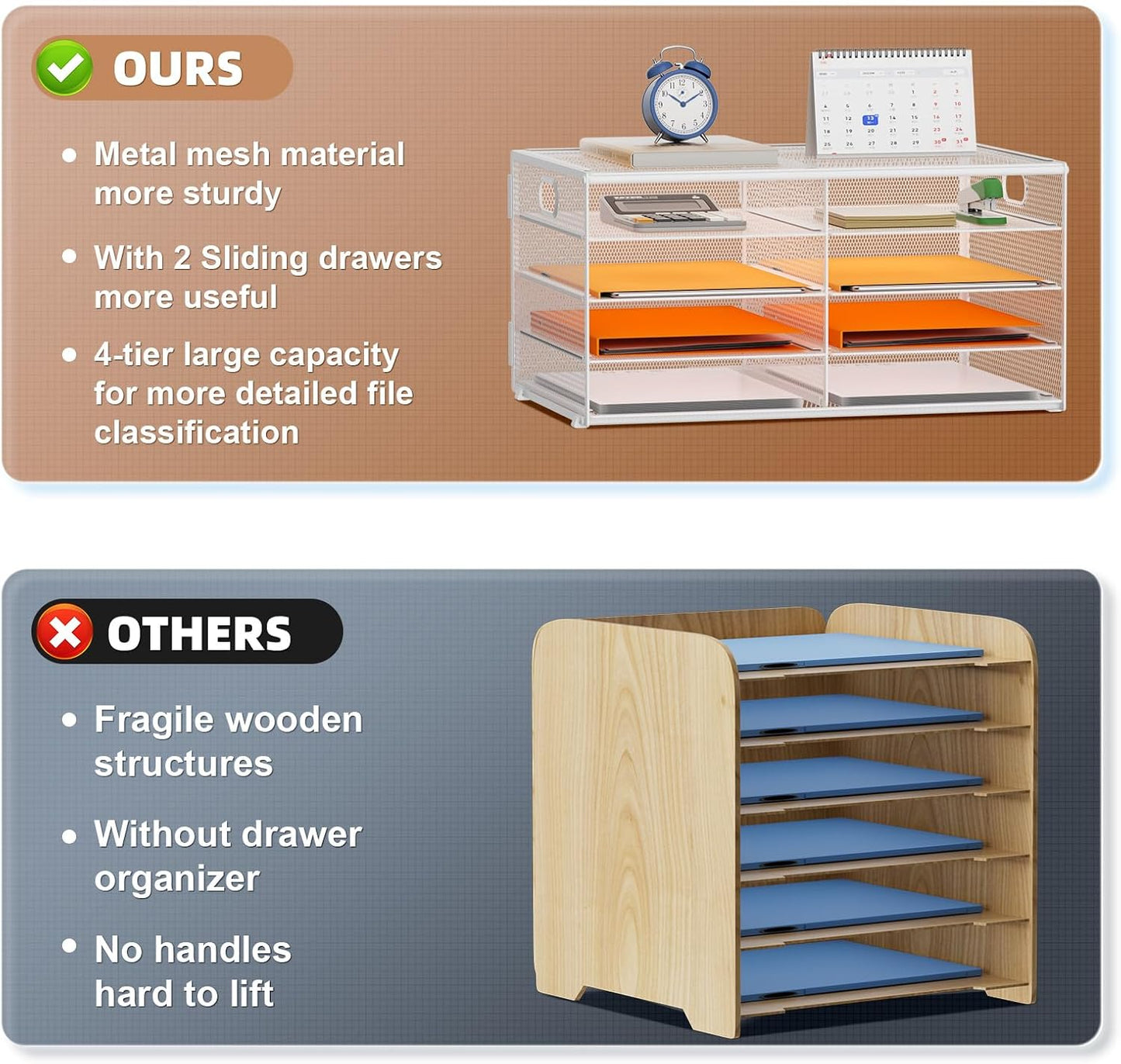 Marbrasse 5 Tier Desktop Literature Organizer, Mesh Paper Organizer Desk Organizers, File Sorter Mail Center Paper Storage Cabinet Classroom Keepers Mailbox for Office Home School,White