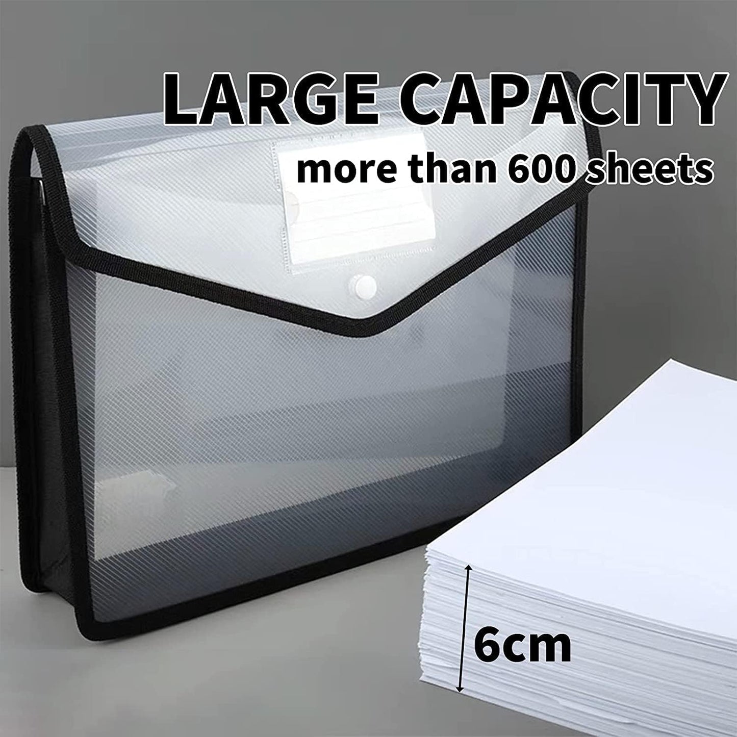 YoeeJob Plastic File Folders Legal Size Expandable Document Folder with Snap Button Closure, A4 Expanding File Wallet Envelopes Pouch with Label Pocket, 18 Packs, Black