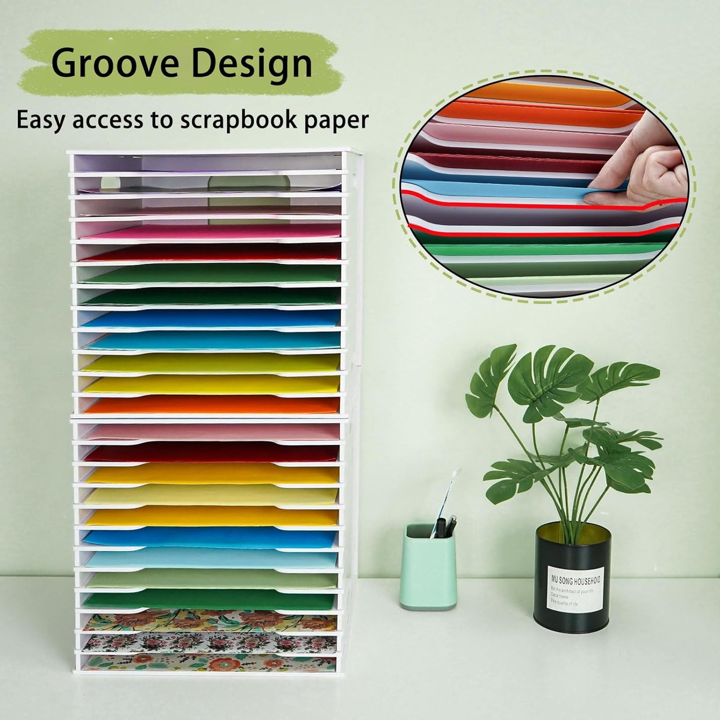 SANFURNEY Scrapbook Paper Organizer for Sizes 12" x 12", File Sorter Storage, Document Holder, Desktop Scrapbook Paper Organizer Rack for Home Office School (White, 12 Slots - Standard Size - 2PCS)