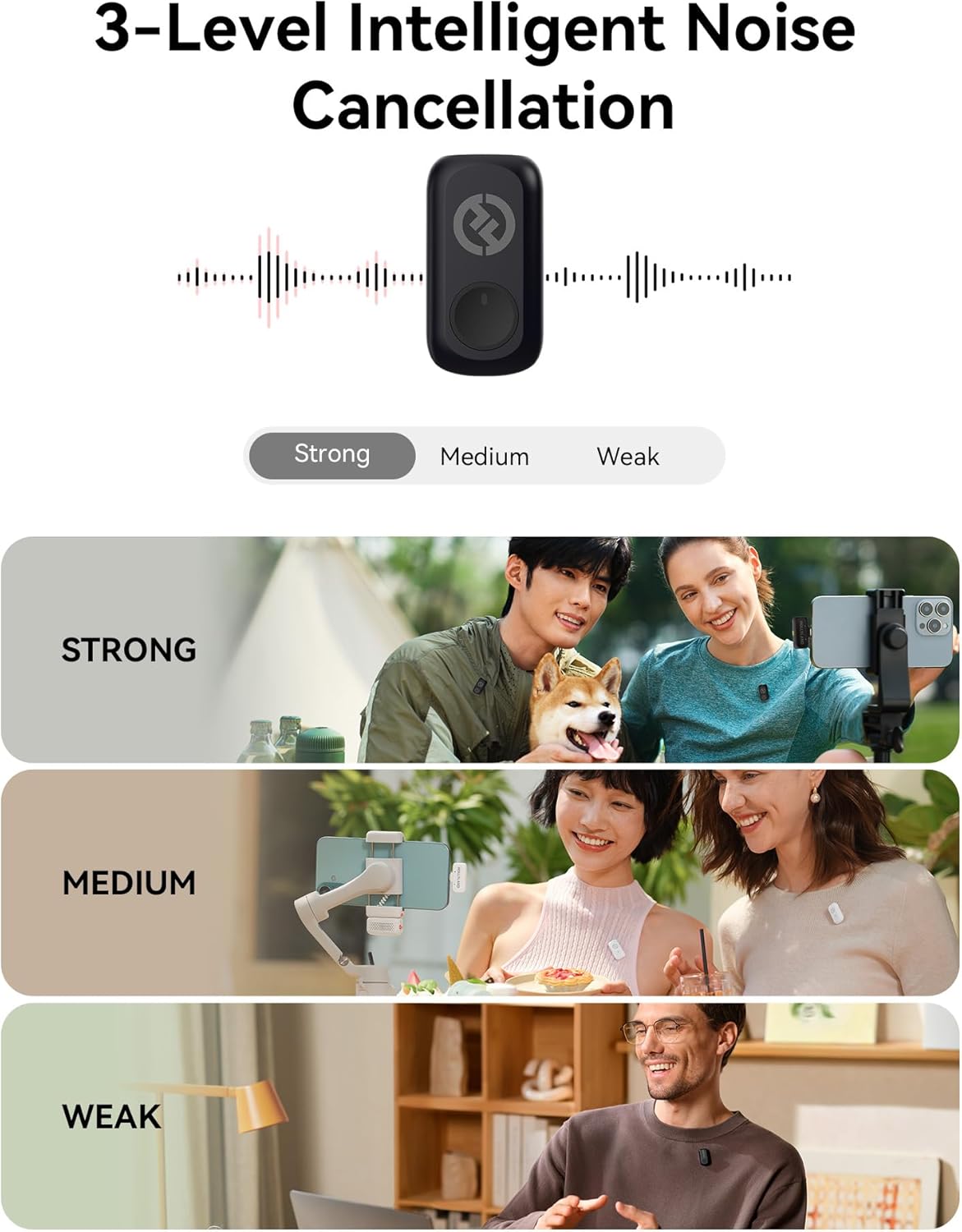 Hollyland LARK A1 Wireless Microphone for iPhone 15/16 & Android, 48kHz/24-bit, 3-Level Intelligent Noise Cancel, Mini Microphone for YouTube, Podcast, Vlogging (Black, 2TX + USB-C RX + Charging Case)