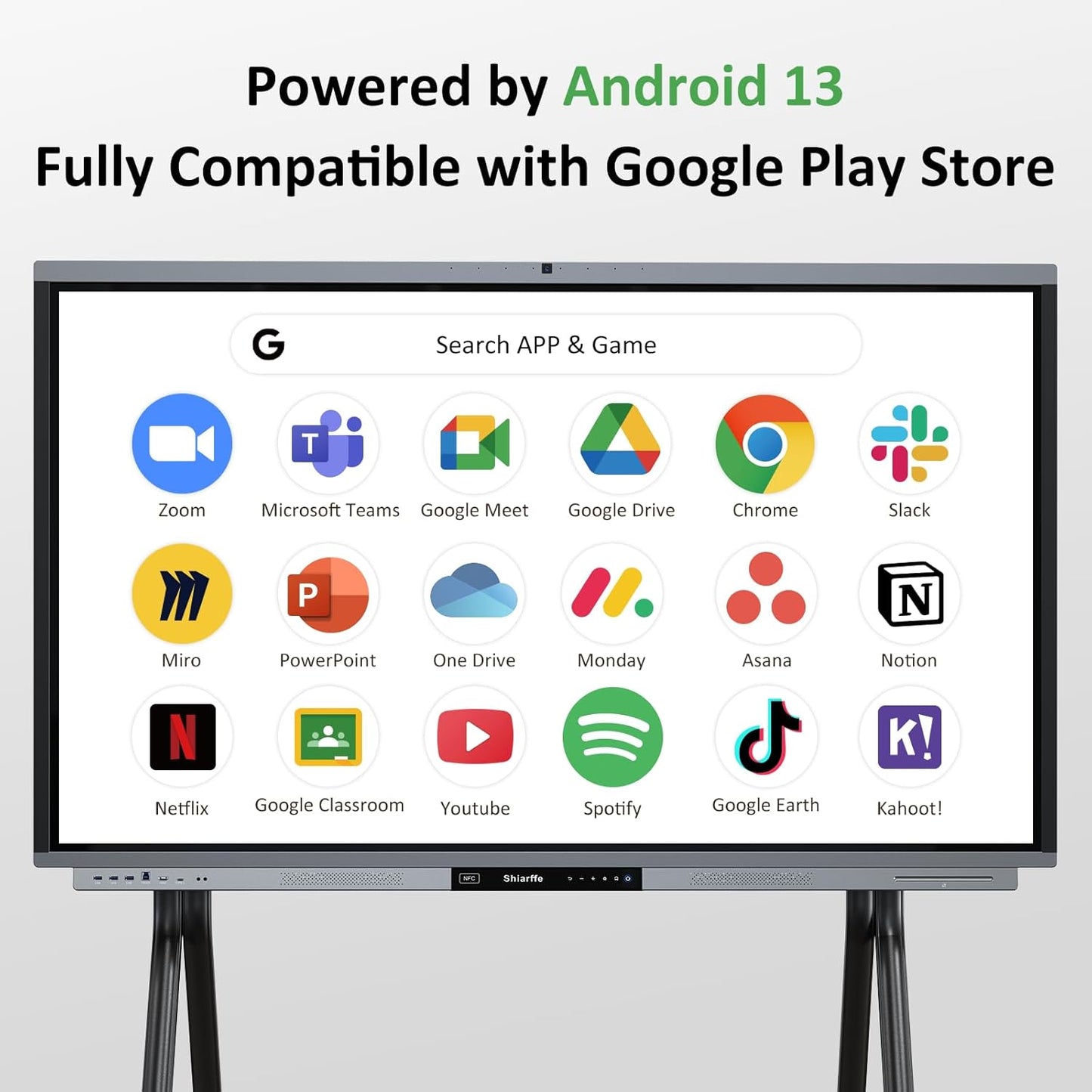 Shiarffe R9 4K 65" Smart Board, Flagship CPU 16 GB RAM + 256 GB ROM, Compatible with Google Play Store, OTA Software Updates, Smartboard for Classroom Office Hybrid Work