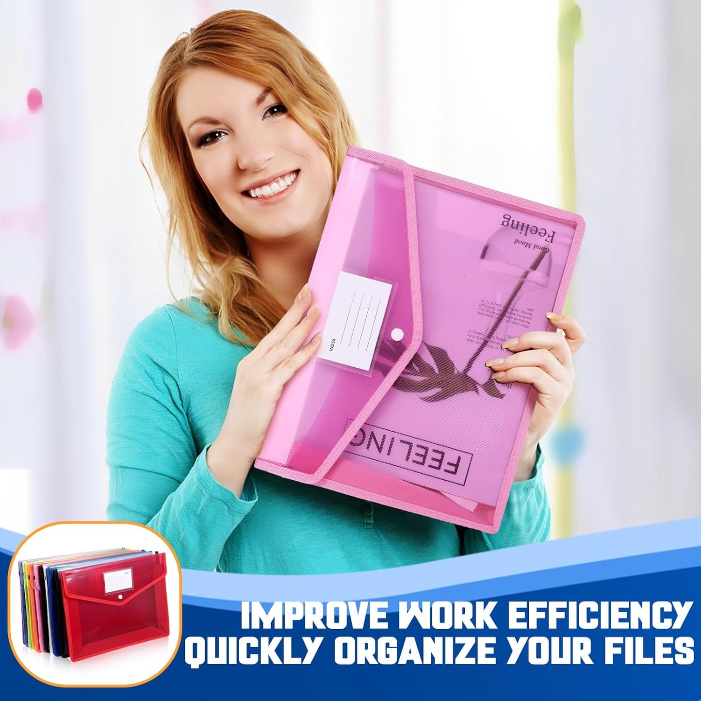 10 Pcs Expanding File Folder, Clear Waterproof Plastic Document Folders Large Size Transparent Document Holder Box Receipt Filing Organizer - 9 Colors