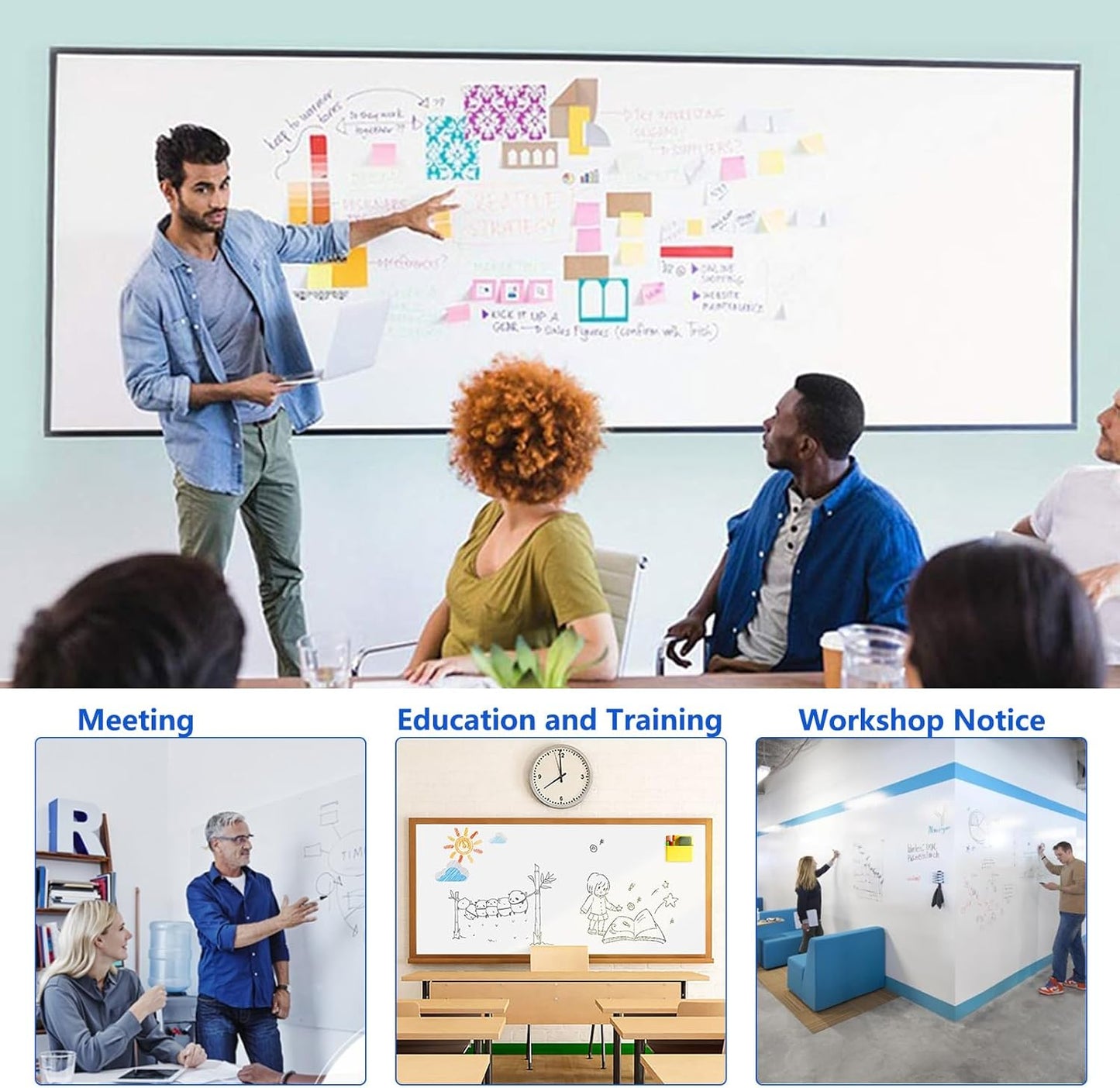 Magnetic Dry Erase Whiteboard Paper with Adhesive, 70" x 35" White Board Film for Wall, Easy to Write and Clean Dry Erase Board for Office, Classroom, Home, Include Marker, Magnetic Eraser and Magnets