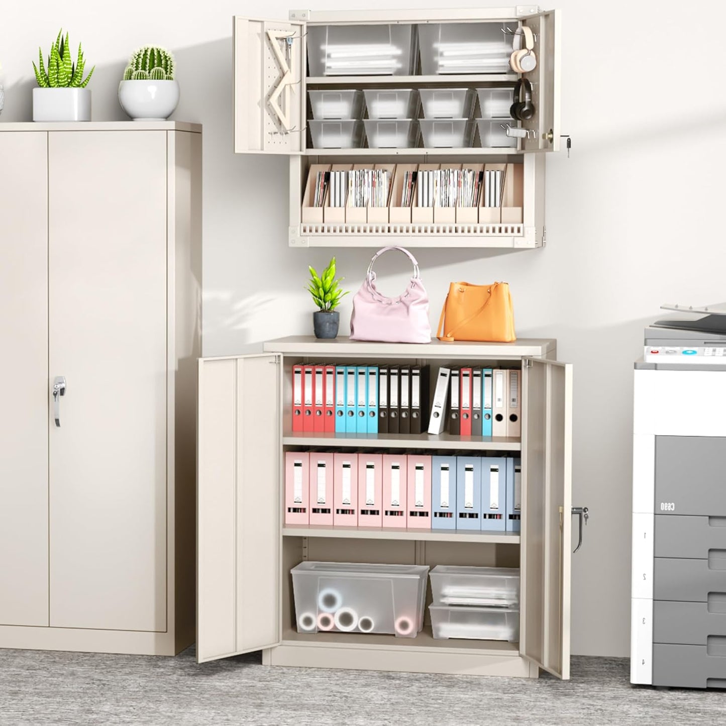 Greenvelly Metal Garage Storage Cabinet, Lockable Metal Cabinets with 2 Doors and Shelves,36”Steel Storage Locking Counter Cabinet for Office,Garage,Kitchen,Home,School(Grey)