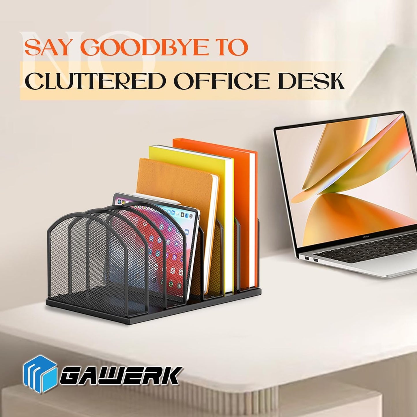 7-Section Metal Upright File Sorter Organizer，Office Small Letter Sorter Desktop File Organizer Metal Mesh Iron Sole, Black