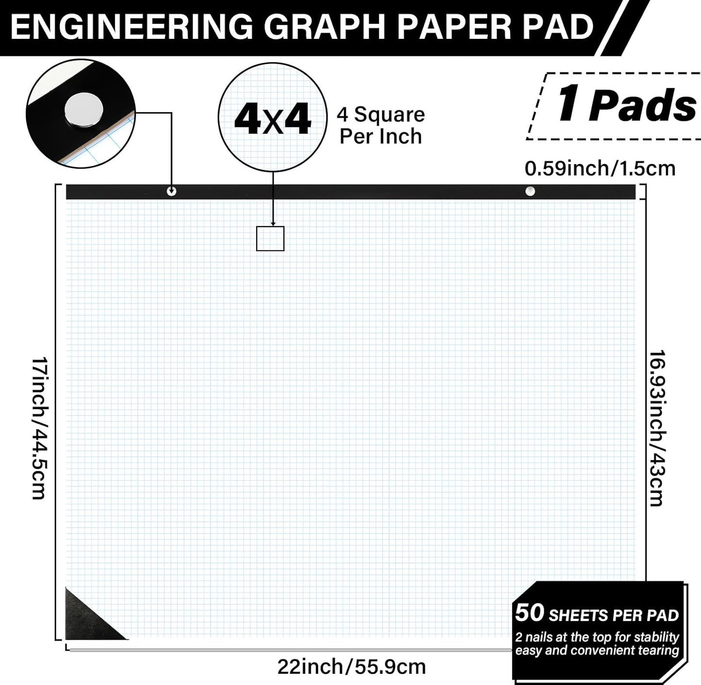 gisgfim 2 Pads Large Engineering Graph Paper 22x17 inch Sturdy Graph Desk Pad 1/4inch Quad Grid Blueprint Paper Giant Drafting Pad Sketching Graph Paper for Engineer Architect Designer Mathematician