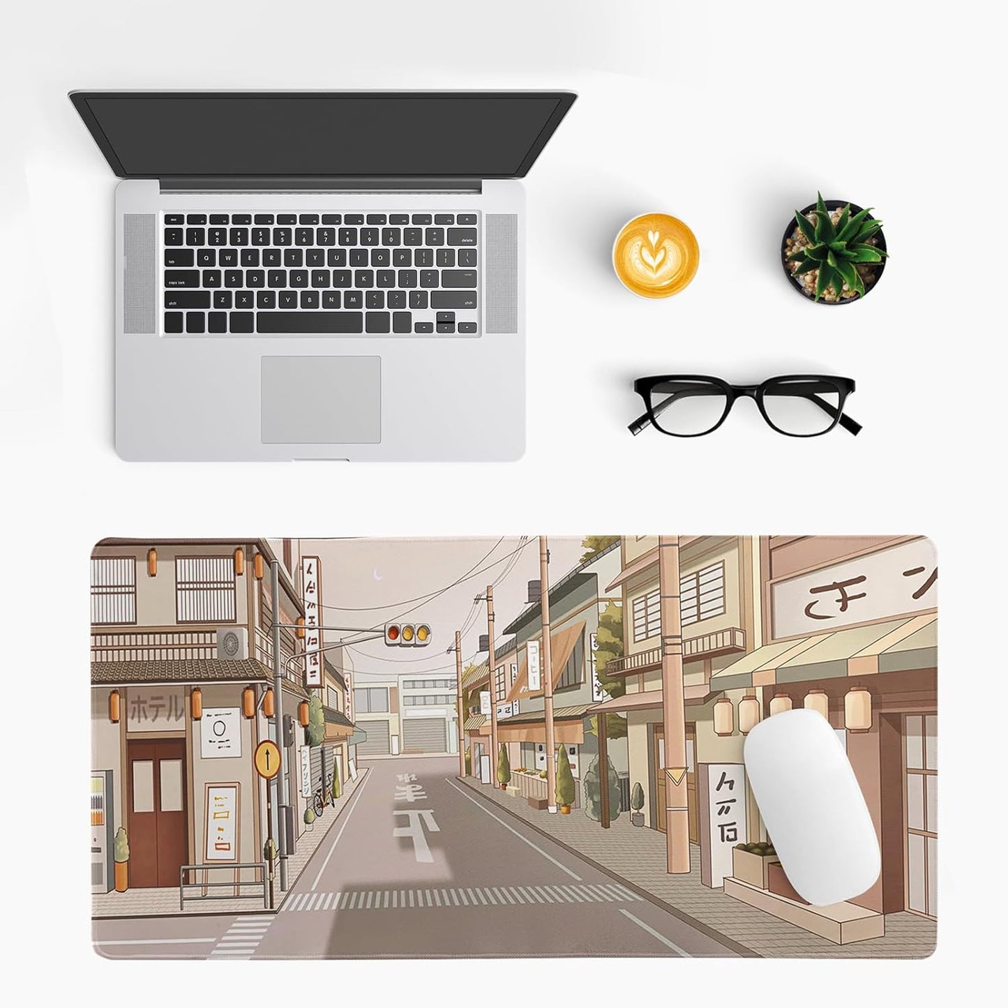 Tokyo Street Mouse Pad Anime Japanese Desk Mat Kawaii Large Gaming Mousepad XL Beige Cute Mousepad Gaming Non-Slip Rubber Base Stitched Edges Keyboard Mouse Mat Desk Pad for Office Home and Game