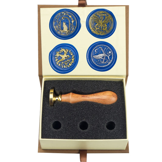 Wax Seal Stamp kit, ANBOSE Animal Wax Seal Stamp Set with 4 PCS Removable Brass Heads and 1 Wooden Handle, Moon Star Cat Whale Butterfly Swallow Sealing Wax Stamp for Cards Invitations
